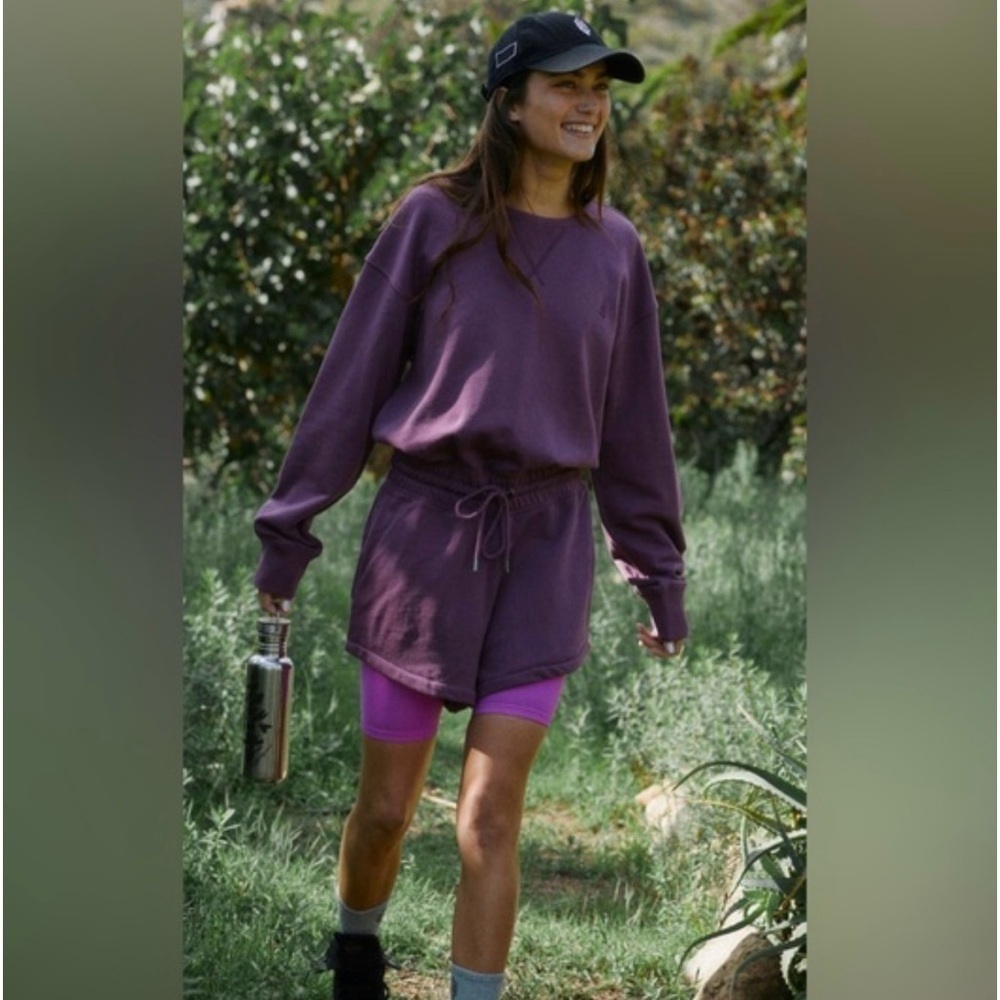 FREE PEOPLE “Best of Romper” women’s Shortsie jumpsuit Long sleeves Purple S NWT - Picture 12 of 16